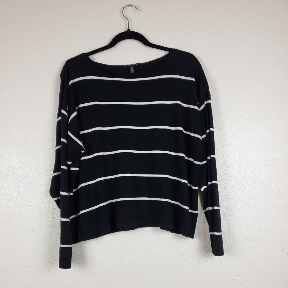 Eileen Fisher Boxy Striped Knit Sweater Top Size L